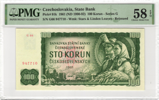 1961 (1990 - 1992) - 100 korun, bankovka - G 66 947710, certifikace PMG 63 EPQ Choice About Uncirculated