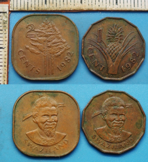 1982 - 1 a 2 cents - 2x Svazijsko