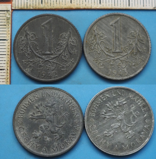 1942, 43 - 1 koruna - 2x Protektorát Čechy a Morava