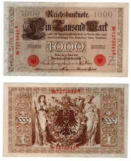 1910 -1000 mark, bankovka - Nr 7273945A, Německo císařství