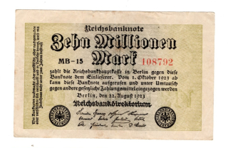 1923 -10 000 000 mark, bankovka - MB-15 108792, Německo Weimar