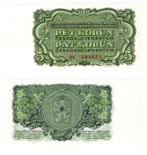 1961 - 5 korun, bankovka - DU 594824, ČSSR, krásný stav