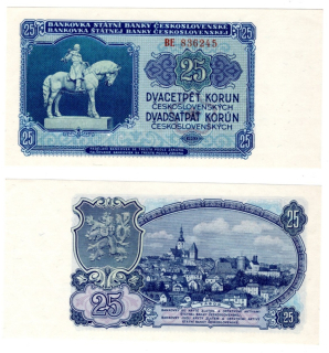 1953 - 25 korun, bankovka - BE 836245, ČSSR, krásný stav, specimen - 1x dirka