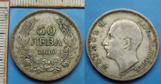 1930 - 50 leva, stříbro - Boris III., Bulharsko