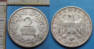 1925 J - 2 reichsmark, stříbro - Německo, Weimar
