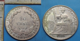 1930 A - 20 cents, stříbro - Francouzská Indočína