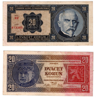 1926 - 20 korun, bankovka - Uf 813383, pěkná
