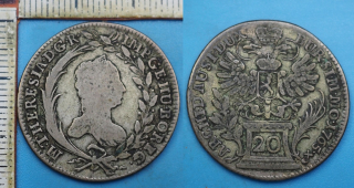 1765 - 20 krejcar, stříbro - Marie Terezie, Praha, Erdmann