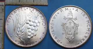 1971 - 500 lir, stříbro - Pavel VI., Vatikán