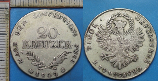 1809 - 20 krejcar, stříbro - Andreas Hoffer, povstání v Tyrolsku, Hall