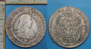 1771 EvS AS - 20 krejcar, stříbro - Marie Terezie, Praha, P.Erdmann
