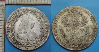 1770 EvS AS - 20 krejcar, stříbro - Marie Terezie, Praha, P.Erdmann