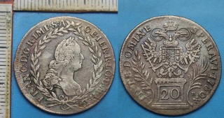 1760 PR - 20 krejcar, stříbro - František Lotrinský, Praha, Erdmann