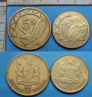 1993, 98 - 1 a 5 dollars - 2x Namíbie