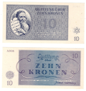 1943 - 10 korun, bankovka - Ghetto Terezín, A008, krásná