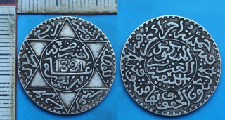 1903 AH 1321 - 2,5 dirhams / 1/4 rial, stříbro - Maroko, Abd al-Hafiz