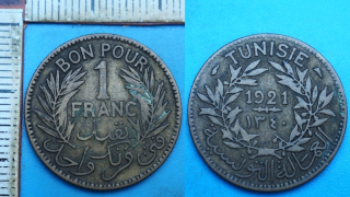 1921 - 1 franc - Francouzský Tunis