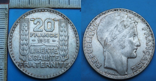 1933 - 20 francs, stříbro - Francie