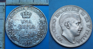 1912 R - 1 rupia, stříbro - Italské Somálsko, Vittorio Emanuele III., vzácnější a krásná