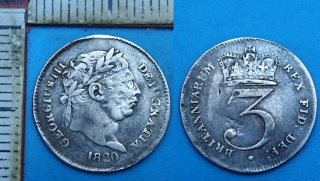 1820 - 3 pence, stříbro - Jiří III., Velká Británie, Maundy edice, 1320 ks