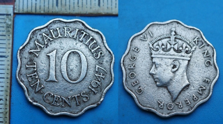 1947 - 10 cents - Jiří VI., Britský Mauritius