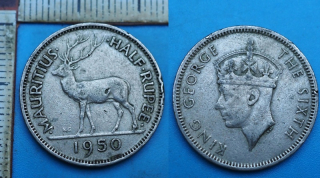 1950 - half rupee - Jiří VI., Britský Mauritius