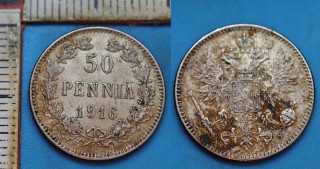 1916 S - 50 pennia, stříbro - Finsko