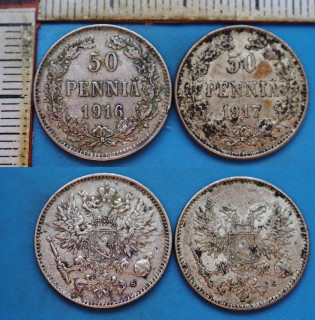 1916 S, 17 S - 50 pennia, stříbro - 2x Finsko
