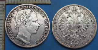 1860 A - 1 zlatník, stříbro - František Josef I., bez tečky za REX