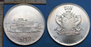1972 - 2 pounds, stříbro - Malta, Fort San Angelo, krásná