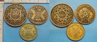 1951 (1371) - 10 a 20 a 50 francs - 3x Maroko, Mohammed V.