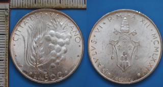1974 - 500 lir, stříbro - Pavel VI., Vatikán