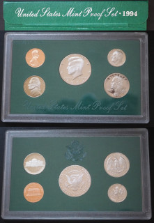 1994 - sada mincí USA, PROOF - 5 ks, papírový obal, certifikát