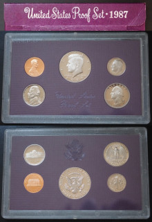 1987 - sada mincí USA, PROOF - 5 ks, papírový obal, certifikát