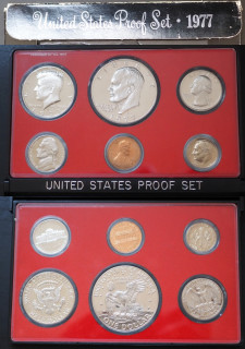 1977 - sada mincí USA, PROOF - 6 ks, papírový obal, prasklinka v plastovém obalu