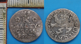 1587 - Maley groš, stříbro - Rudolf II., Jáchymov, Hoffmann, HN 8a /7c, mírně prohlý