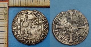 1681 - 1 krejcar, stříbro - arcibiskup Max Gandolf z Kuenburgu, Salzburg, lak