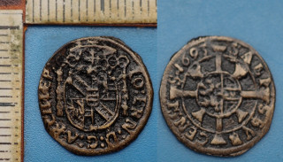 1693 - 1 krejcar, stříbro - arcibiskup Johann Ernst von Thun, Salzburg, lak