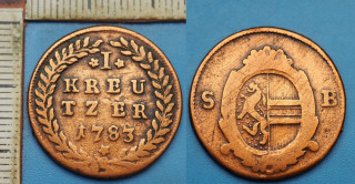 1783 SB - 1 kreutzer - arcibiskup Hieronymus von Colloredo, Salzburg