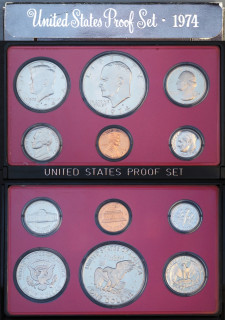1974 - sada mincí USA, PROOF - 6 ks, papírový obal