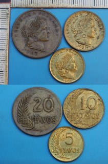 1961 až 64 - 5, 10 a 20 centavos - 3x Peru
