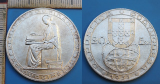 1953 - 20 escudos, stříbro - Portugalsko