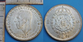 1950 TS - 2 kronor, stříbro - Gustaf V., Švédsko