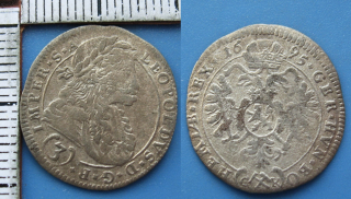 1695 CK - 3 krejcar, stříbro - Leopold I., Kutná Hora, Ch.J.Krahe, vzácnější