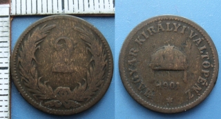 1901 KB - 2 fillér - František Josef I.