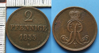 1855 B - 2 pfennige - Hannover, Georg V.