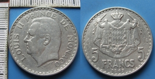 1945 - 5 francs - Louis II., Monako