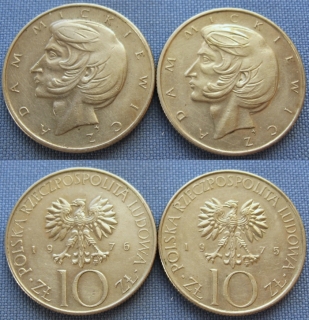 1975, 76 - 10 zlotych - 2x Polsko - Adam Mickiewicz