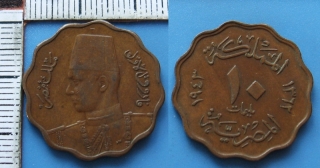 1943 - 10 milliemes - Egypt, Farouk