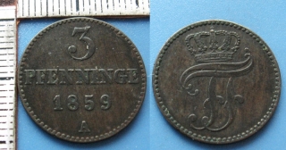1859 A - 3 pfenninge - Mecklenburg-Schwerin, Friedrich Franz II.